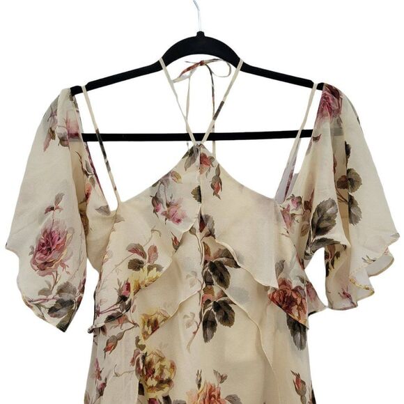 Intermix Silk Top Feminine Country Floral Strappy Boho Cottage Core Cream Sz S - Picture 9 of 10